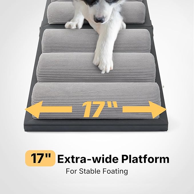 Veehoo Dog Ramp for Bed Couch Height Adjustable from 17" to 23", Foldable Stairs for Dogs to Get on Bed 17" Extra Wide, Portable Pet Doggie Steps Indoor with Non Slip Pad, Support up to 150 lbs
