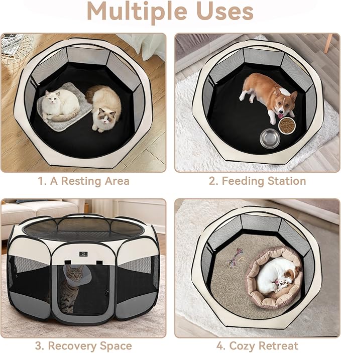 Portable Indoor Dog Playpen for Small Dogs & Puppies by A 4 Pet – 40.55" Pop-Up Soft Puppy Playpens with Bowl, Waterproof Floor, Calm Safe Space for Home, Travel & Daily Use