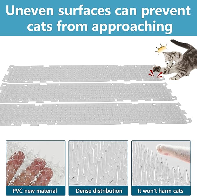 50 Pack Scat Mat for Cats - 3.3 x 16.7 Inch Cat Deterrent Mat to Keep Cats Out of Yard Permanently, Dog and Cat Spikes Mat with 0.5 Inch Sturdy Design Spike for Cat Pee Deterrent
