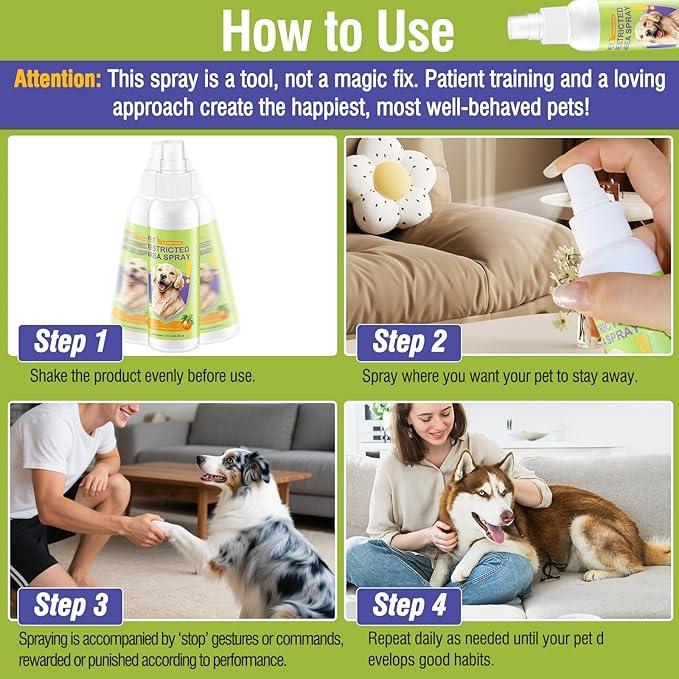 2PCS Pet Deterrent Spray - Stops Cat & Dog Peeing, Chewing, Scratching, Natural Citrus & Lemon Formula, Safe, Stain-Free Pee Corrector for Furniture, Shoes Indoor & Outdoor Training (2 Count)