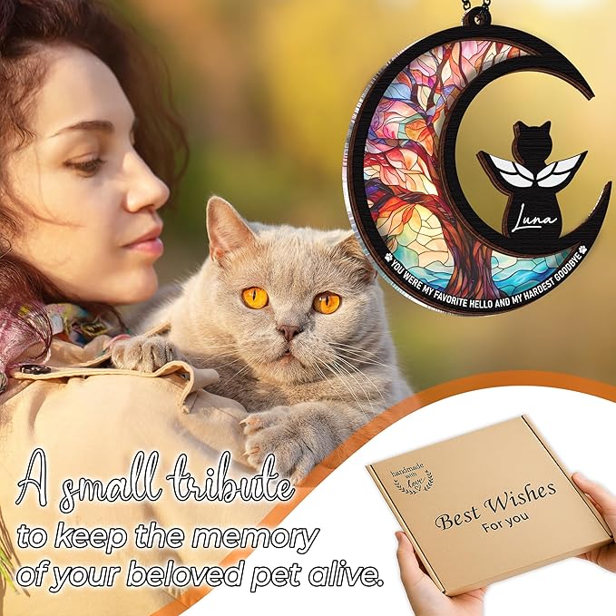 6" DIY Cat Memorial Suncatcher – 4-in-1 Cat Memorial Gifts for Loss of Cats, Pet Remembrance Gifts | Loss of Cats Sympathy Gift with Ornament, Keychain & Sympathy Card PS191