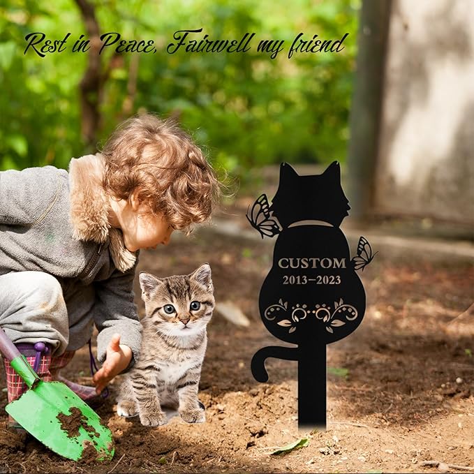 Custom Cat Grave Marker Outdoor, Personalized Metal Cat Memorial Grave Stake with Name and Date, Outdoor Waterrproof Cats Memorial Plaque