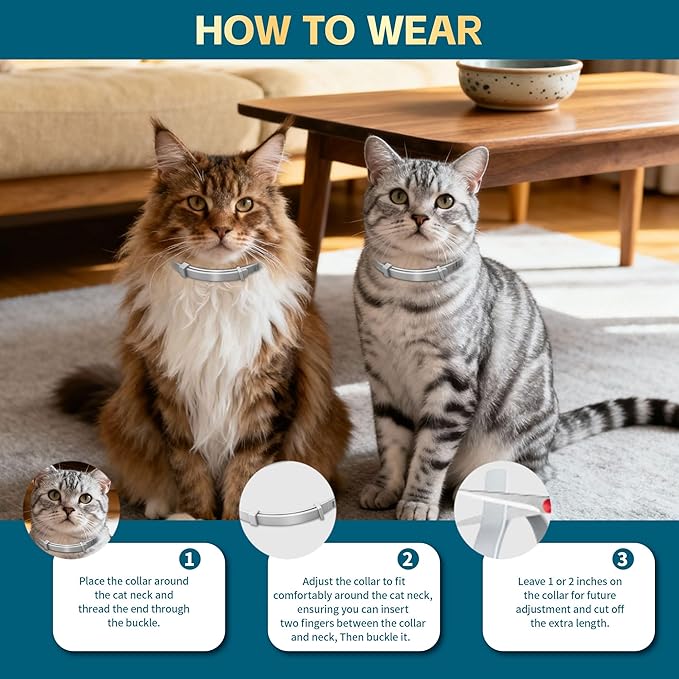 Flea and Tick Collar for Cats 2 Pack, 12 Months of Cat Flea Collar Protection 2 Collars Made with Premium Plant Based Essential Oil Waterproof and Natural Treatment Prevention Free Comb