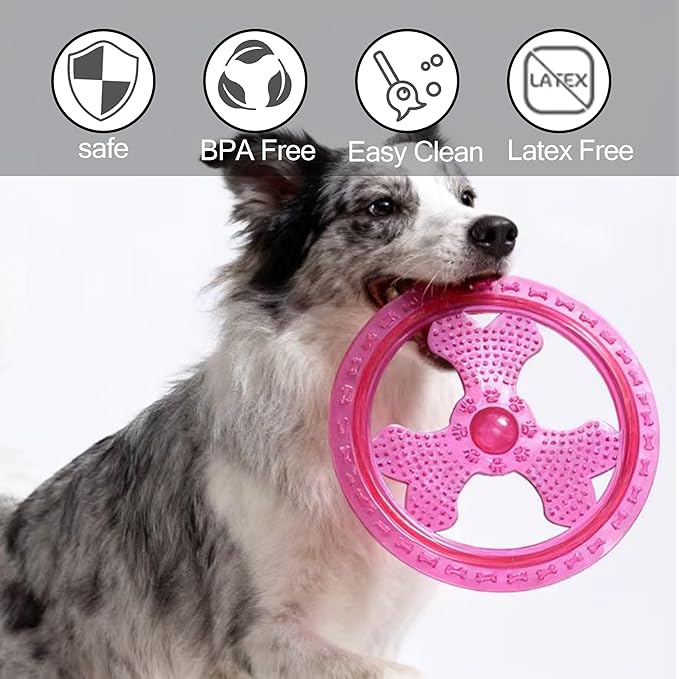 Dog Flying Disc, Outdoor Dog Toys, Dog Fetch Toy, Dog Toy for Medium Dogs and Large Dogs, Lightweight Soft Frisbee for Fetch, Tug of War, Catch, Play, 9 inch, Magenta