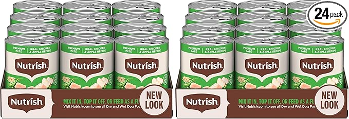 Nutrish Premium Paté Wet Dog Food,Real Chicken & Apple Recipe Whole Health Blend,13 oz. Can,(Rachael Ray),(Pack of 24)
