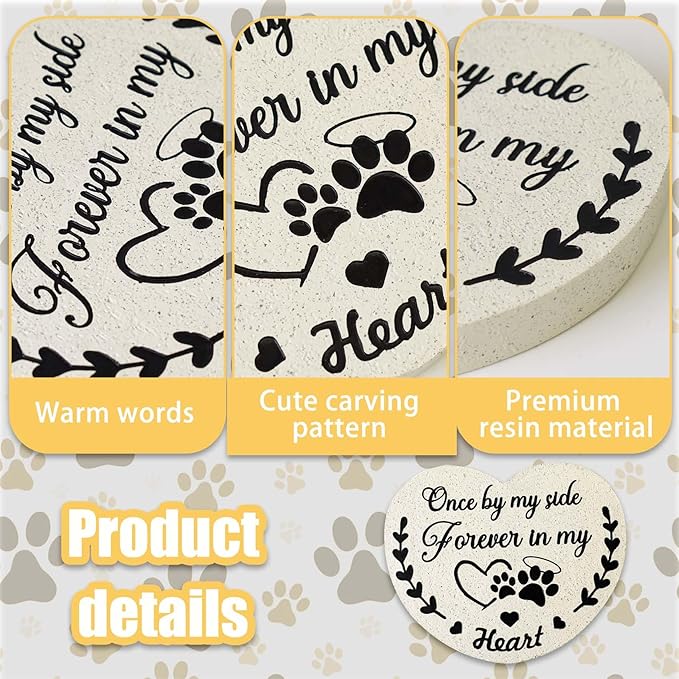 Pet Memorial Stones for Dogs, Garden Resin Dog Memorial Gifts for Loss of Dog, Heart-Shaped Loss of Dog Sympathy Gift, Once by My Side Forever in My Heart Dogs Memorial Stones
