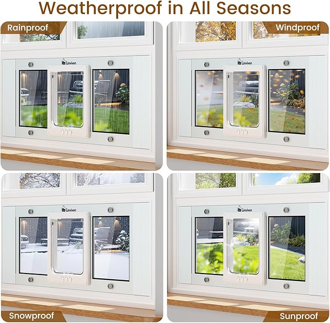 Cat Door for Window, Quick Installation Adjustable Width of 31"-36", Cat Window Door with 4 Locking Modes, Magnetic Closure Design, Weatherproof Aluminum Frame Cat Door Window Insert
