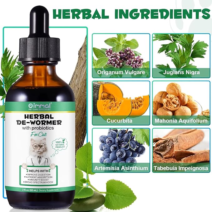 Natural Broad Spectrum Treatment, Herbal Cleanse, Digestive Support for All Cat Breeds, Gut Health, Supplement Drops Enhanced with Probiotics Specifically Formulated for Cats & Kittens