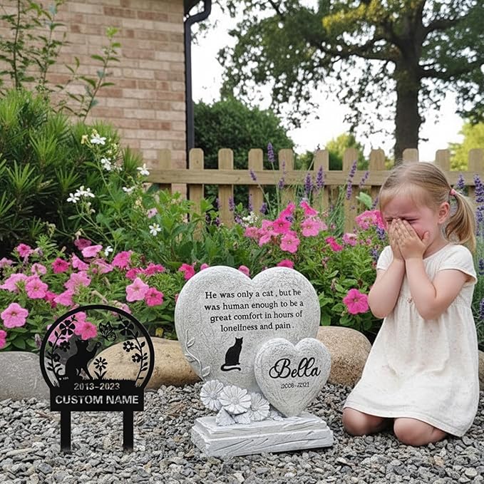 Custom Cat Grave Marker Outdoor, Personalized Metal Cat Memorial Grave Stake with Name and Date, Outdoor Waterrproof Cats Memorial Plaque