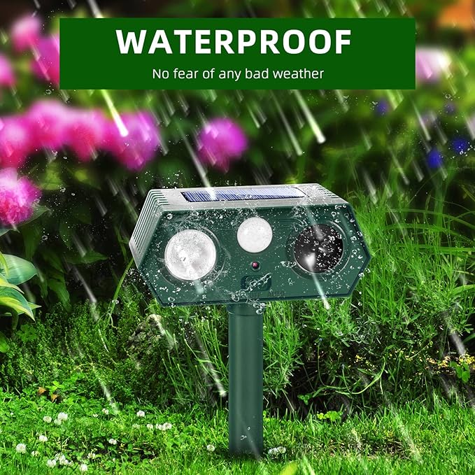 2026 Racoon Squirrel Sonic Fortress Pro Cat Repellent Outdoor, Solar Ultrasonic Animal Repeller Deer Deterrent with Motion Sensor&Flash Light to Scare Rabbit Dog Coyote Out of Garden Farm Yard(4Pack)