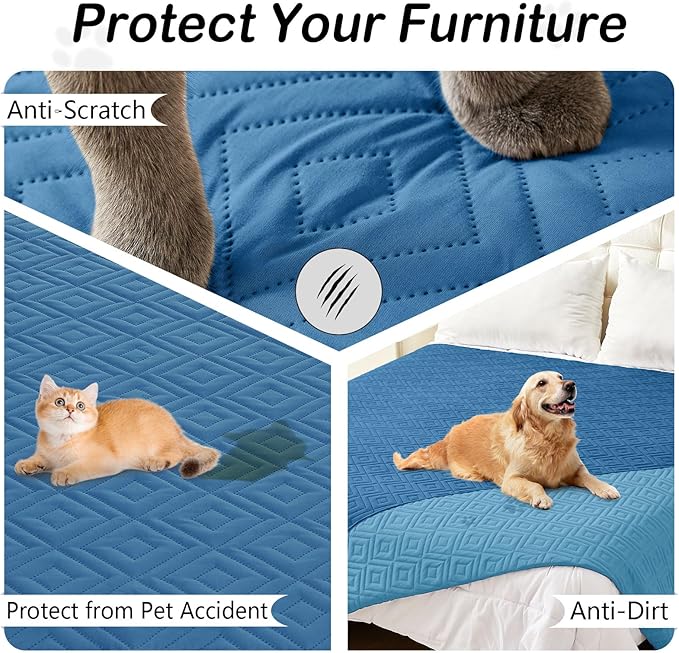 hyha Waterproof Dog Blanket, Soft Pet Bed Blankets, Waterproof Sofa Couch Cover for Dogs Washable, Reversible Pet Couch Covers for Sofa Furniture (30x90 Inch, Navy Blue/Blue)