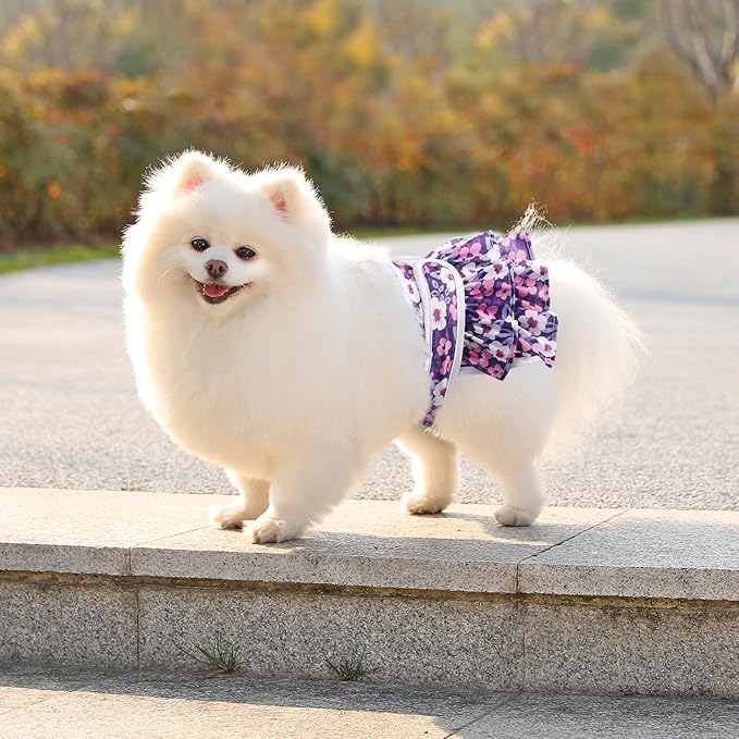 Reusable Dog Diapers Female 3 Pack Doggie Diapers for Period Heat Incontinence Puppy Training (Medium, PurpleFlower)