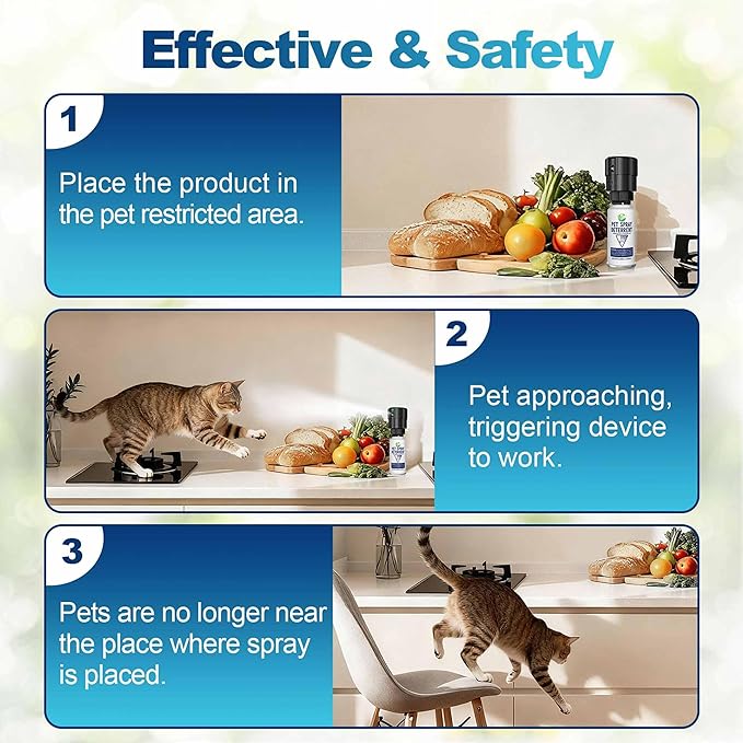 Cat Deterrent Spray Refill, Pet Spray Deterrent System, Motion Activated Cat System, Cat & Dog Odorless & Indoor, Up to 3 Feet Away, Pet Deterrent Spray Refill 3 Pack 11.67Oz