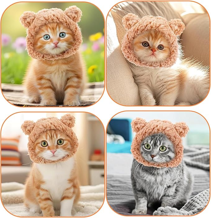 Cute Cat Costume Bear Hat, Adjustable Warm Winter Accessory Soft Plush Pet Headwear for Cats and Small Dogs, Soft Small Pet Headwear for Photoshoots and Parties