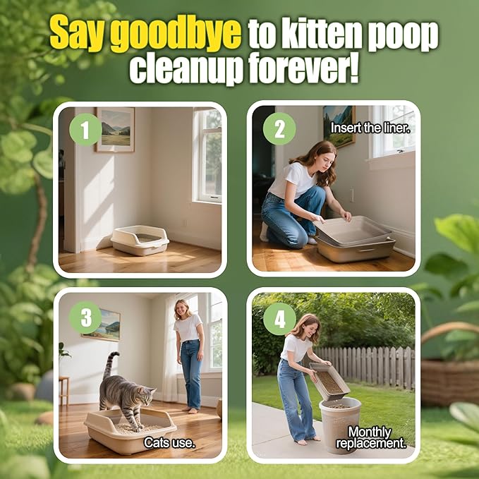 Disposable Litter Boxes for Cats Large: 2/4/6/8-Pack 17.5'' x 13.5'' Leak-Proof Sustainable for Indoor/Travel Use Standalone or as Liner 4-Pack