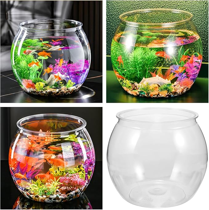 Fish Tank Small Glass Fish Bowl Plastic Aquarium Goldfish Tank Desktop Turtle Tank Goldfish Bowl Micro Landscape Decoration for Home Office Table Decor 16.5x16.5cm Bubble Bowl