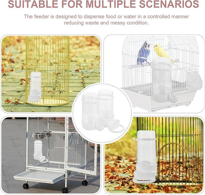 2pcs Automatic Bird Waterer and Feeder for Cage Food Dispenser Containers with Hanging Hooks Suitable for Cockatiel and Small Birds Feeding Watering Supplies