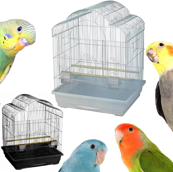 Kings Cages Model ES 2521 T Triple Top Bird Cage 25" x 21" x 30" Powder-Coated Non-Toxic Spacious Cage for Cockatiels Finches Parakeets Canaries and Similar Breeds (Black)