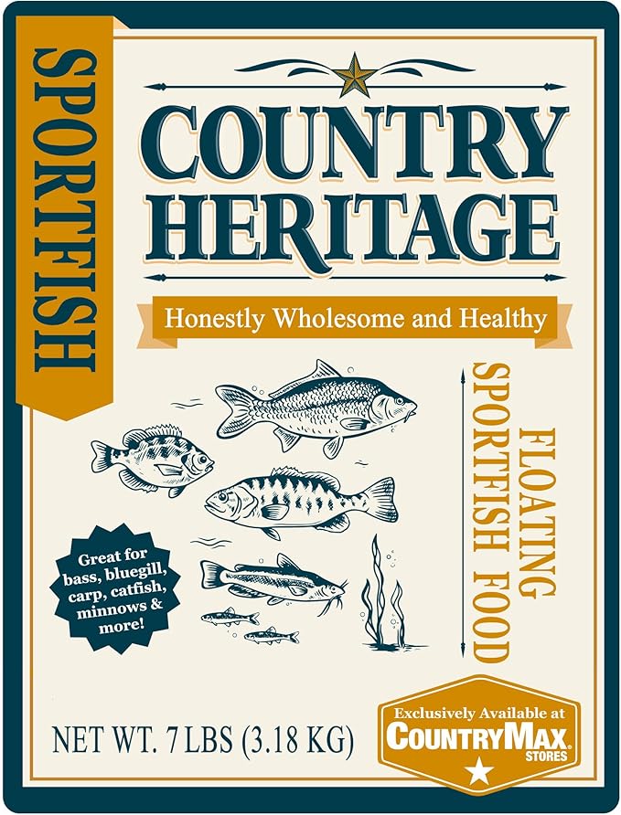 CountryMax Floating Sportfish Game Fish Food – 32% Protein, 7 lb Bag – Ideal for Bass, Bluegill, Catfish, Carp, Minnows & More – Pond & Lake Use