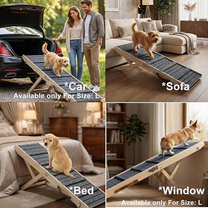 Dog Ramp for Couch, Foldable Small Dog Ramp for Low Bed, 4 Adjustable Height from 9‘‘ to 17.7“, Portable Stable Pet Steps with Non-Slip Pad, Pet Ramps Use for Sofa Couch Stairs