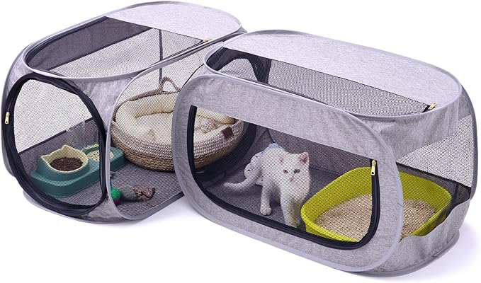 NAFU Corner Cat Playpen with Litter Box Compartment for Indoor Use - Space Saving Foldable Enclosure for Kittens & Puppy, Cat Houses & Condos