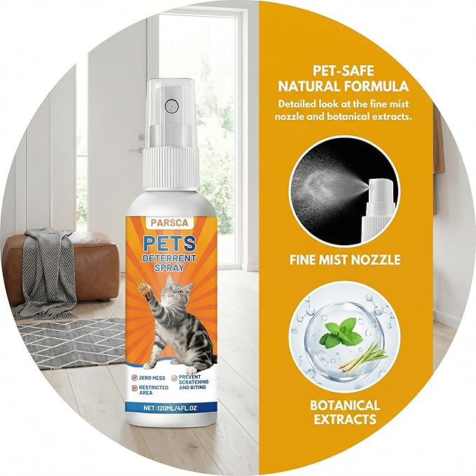 Cat Repellent Spray, Cat Deterrent Spray - Indoor & Outdoor Training Safe, Protect Furniture, Sofas, Rugs, Restricted Areas-for Behavior, Natural, Effective 120 ML/4FL.OZ