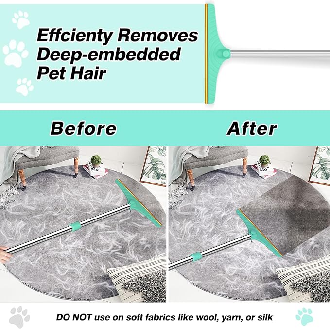 Carpet Rake for Pet Hair Removal - 45" Adjustable Long Handle Carpet Rake, Reusable Pet Hair Removal Tool Kit, Cat Dog Fur Rakes Scraper Carpet Broom for Carpets