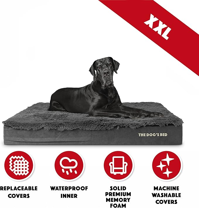 The Dog’s Bed Orthopedic Memory Foam Dog Bed Mattress, Fur Fabric, Grey Fur, XXL, 6-Inch