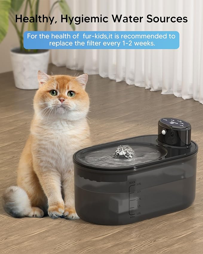 3.2L/108oz Wireless Cat Water Fountain, Dog Water Fountain, Pet Water Fountain with Motion Sensor, Rechargeable and Easy to Clean, Battery Operated Cat Water Fountain with 1 Filters for Cat Inside,Dog
