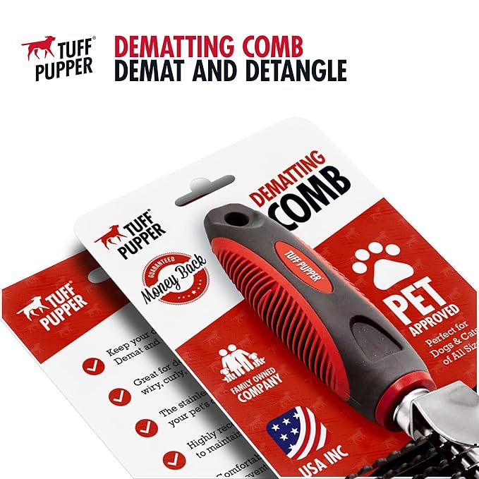 Dematting Comb For Dogs & Cats – Detangling Brush Tool For Dogs Easily & Safely Remove Dead, Matted Or Knotted Hair | Ergonomic, No-Slip Safety Handle for Precision Control | For Poodles & Curly Hair