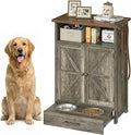 Dog Feeding Station with Storage Cabinet, Raised 2 Elevated Dog Bowls with Hidden Drawer, Pet Feeder Organizer with 3 Side Hooks, Large Capacity Dog Food Storage Cabinet