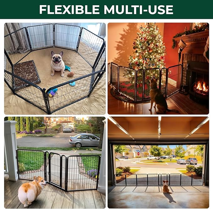 FXW Dog Gate Extra Wide Designed for Indoor Use, Adjustable Width Up to 69-inch Wide (24" H 3 Wire Panels for Puppies and Small Dogs), Black