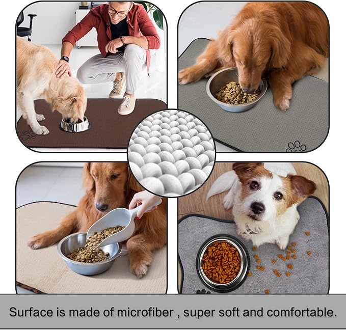 Sinland Microfiber Pet Bowl Mat Dish Drying Mat with Anti-Skid Backing 14.2Inch x 24Inch Grey