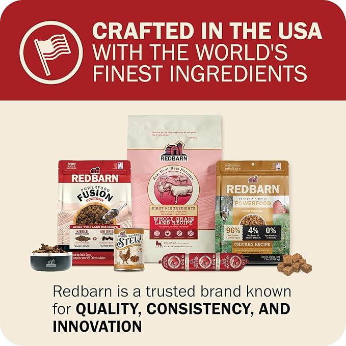 Redbarn Powerfood Fusion Air Dried Kibble Blend – Grain Free Land Beef Lamb Recipe – Made in USA Adult Dry Dog Food with Superfoods, Prebiotics, Postbiotics - 3.5lb Bag