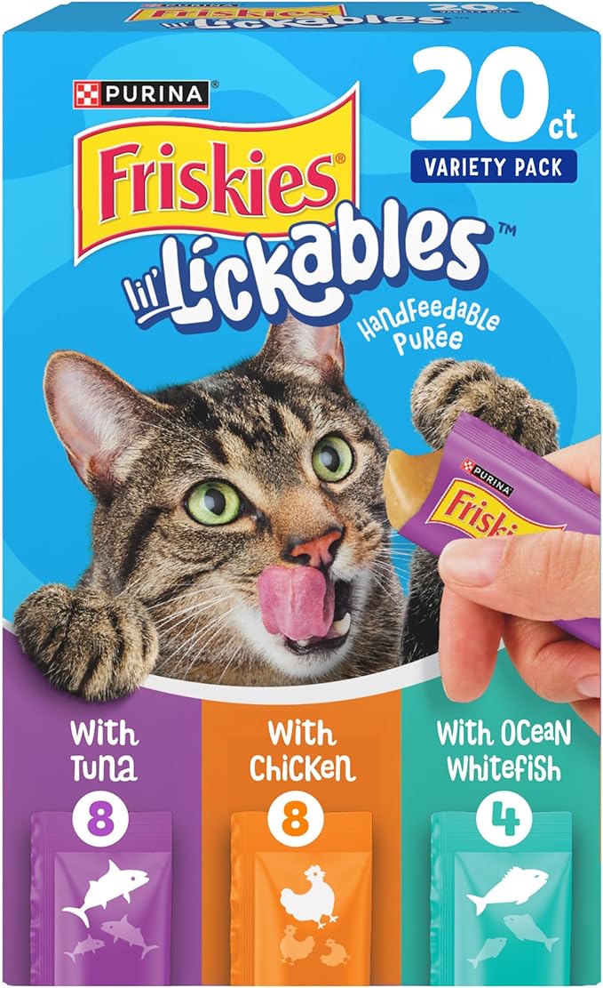 Purina Friskies Lil’ Lickables with Chicken, with Tuna or with Ocean Whitefish Variety Pack Lickable Cat Treats  - 10 oz. (Pack of 20)