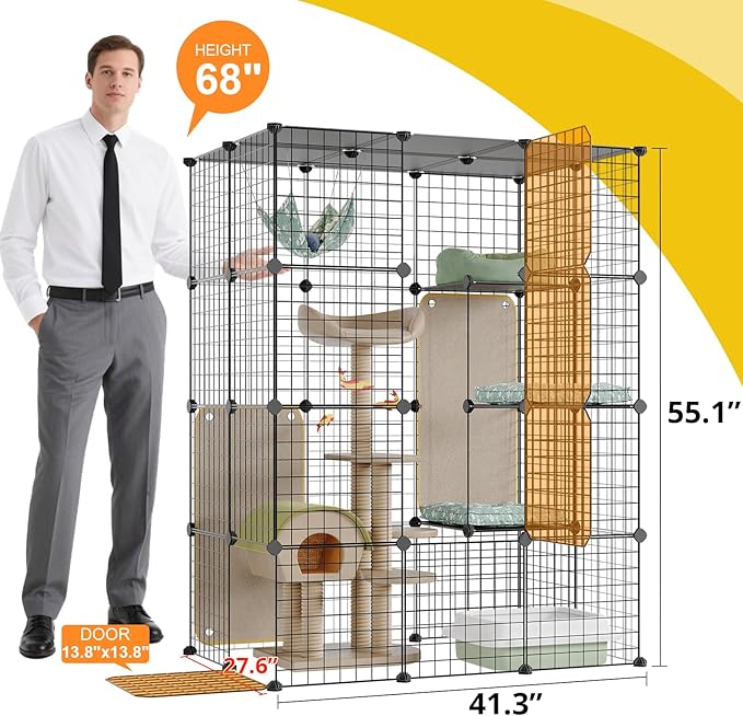Oneluck 4-Tier Large Cat Cage Enclosure Indoor DIY Playpen Detachable Metal Wire Kennels Crate 2x3x4 Large Exercise Place Ideal for 1-3 Cats
