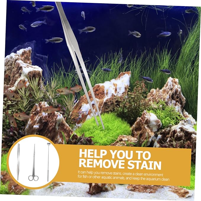 1Set Aquarium Tool Fish Tank Maintenance Kit with Straight Tweezers Straight Scissors and Scraper for