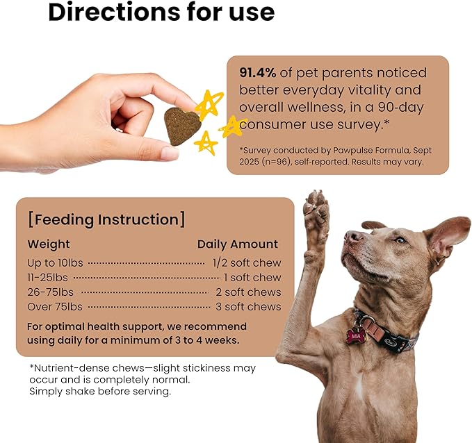 Pawpulse Formula Immune Defense Mushrooms for Dogs - Cellular Growth, Turkey Tail and Lions Mane for Cognitive Support, Lumps and Bumps, Gut Health and Longevity - Senior Dog Supplement, 80 Chews