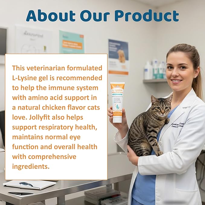 L-Lysine for Cats Oral Paste – Immune & Respiratory Support for Felines – with Collagen, Zinc, Multivitamins & Probiotics – Natural Chicken Flavor, 4.23 oz (120g)