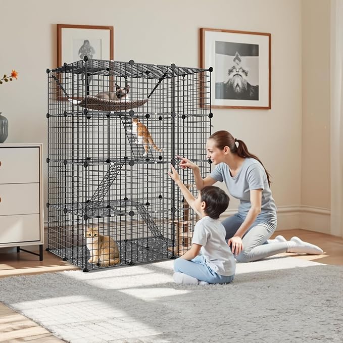 ZENY 4-Tier Cat Cage Indoor Cat Enclosures DIY Cat Playpen Detachable Metal Wire Kennels with Extra Large Hammock for Cats, Ferret, Chinchilla, Rabbit or Small Animals