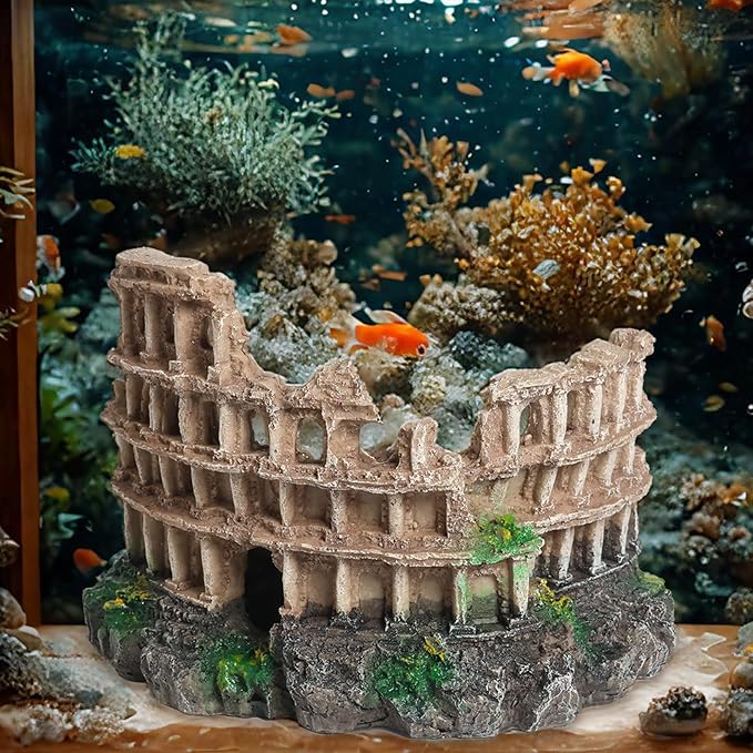 Large Antique Roman Column Ruins Castle Aquarium Decor - Fish Tank Cave Hideout Decorations, Resin European Castle Ornament Safe for Freshwater & Saltwater Tanks