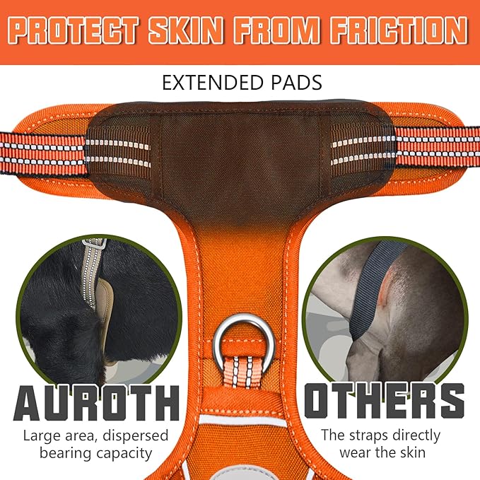 AUROTH Tactical Dog Harness for Large Dogs No Pull Adjustable Pet Harness Reflective K9 Working Training Easy Control Pet Vest Military Service Dog Harnesses Orange XL