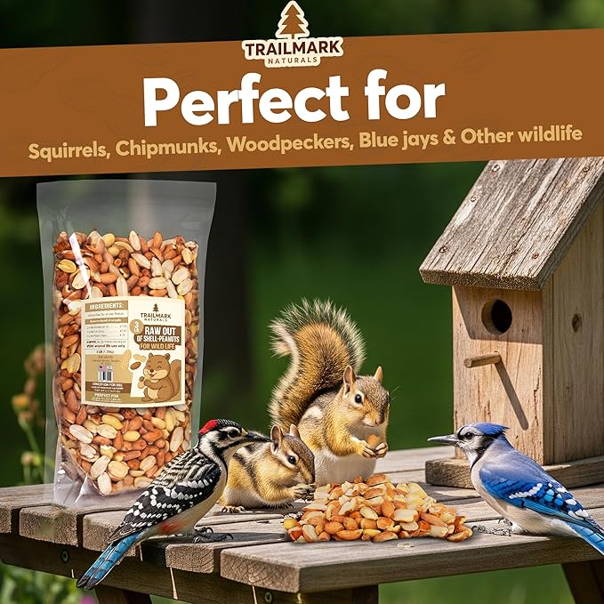 2 LB - Raw Shelled Peanuts For Squirrels, Out of Shell Peanuts For Birds and Wildlife- Squirrel Food, Wild Bird Seed - Grown in The USA