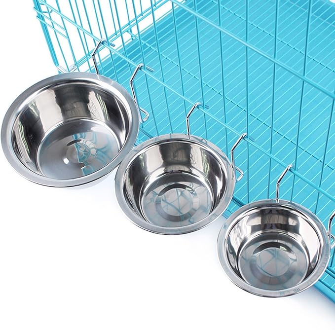 Hypeety Stainless Steel Food Water Cup with Bolt Hooks for Pet Bird Crates Cages Coop Dog Cat Parrot Bird Rabbit Pet (Medium,13cm)