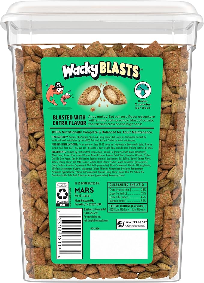 Temptations Wacky Blasts Cat Treats, Nautical Nip’ Flavor, 16 oz. Tub