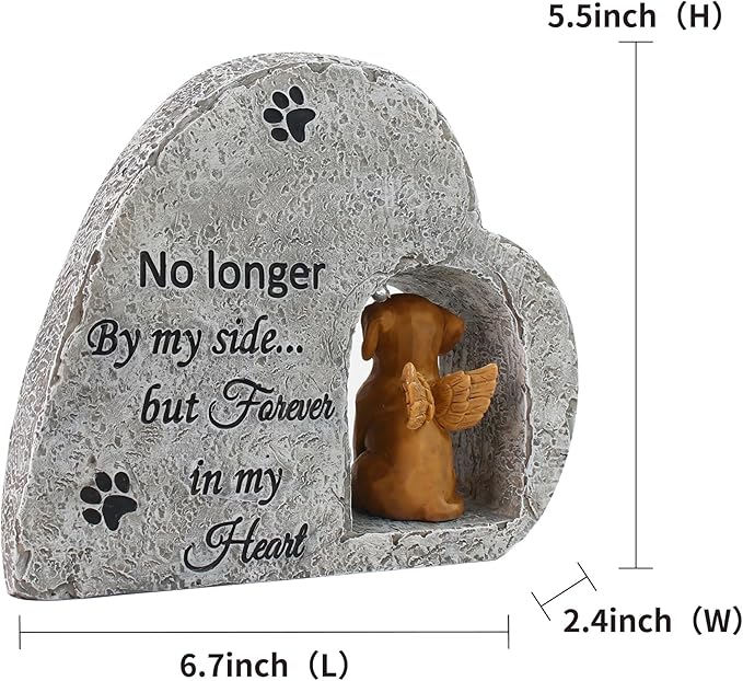 Solar Dog Pet Memorial Stone with A Angel Puppy Memorial Statue, Dog Grave Marker Or Garden Memorial Stone-No Longer by My Side But Forever in My Heart