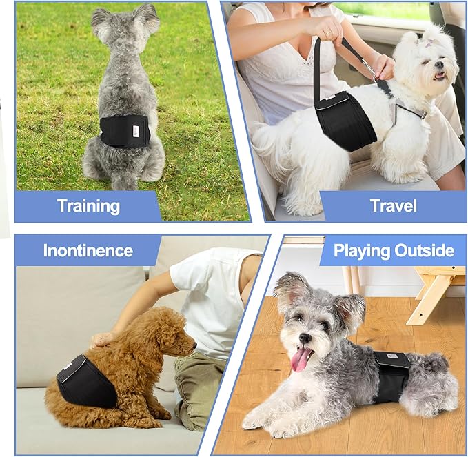 5 Pack Dog Diapers Male Reusable, Premium Belly Bands for Male Dogs, High Absorbing Dog Pee Wraps for Doggie in Incontinence or Excitable Urination and Training Black XS