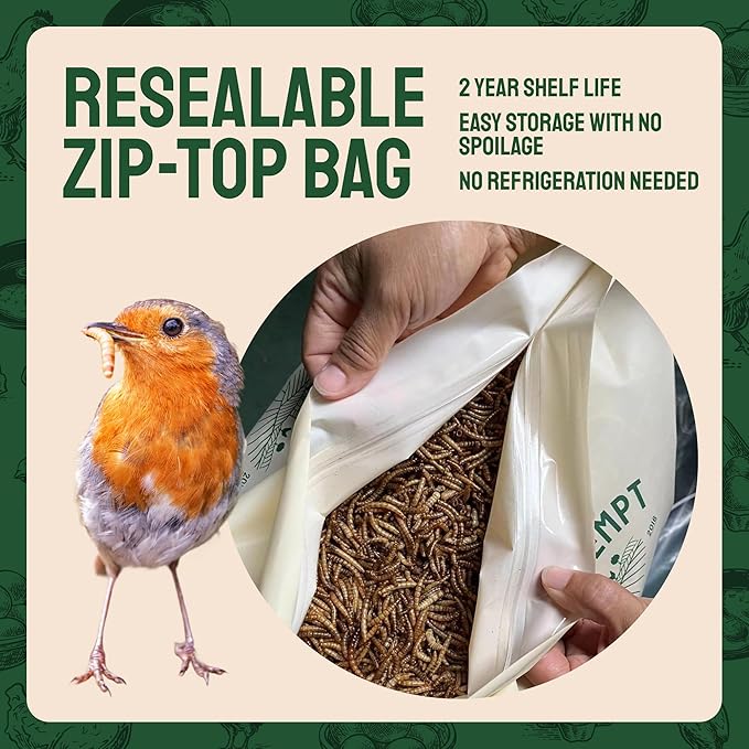 Hatortempt 2lb Dried Mealworms for Chickens - 50% Protein and 32% Essential Fats to Support Healthy Feather Growth During Molt - Organic Treats for Chickens, Ducks, Wild Birds & Reptiles