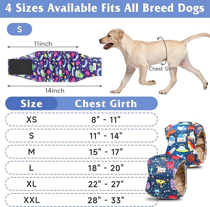 5 Pack Male Dog Diapers, Reusable Belly Bands for Male Dogs, High Absorbing, Small Size, Monster Color