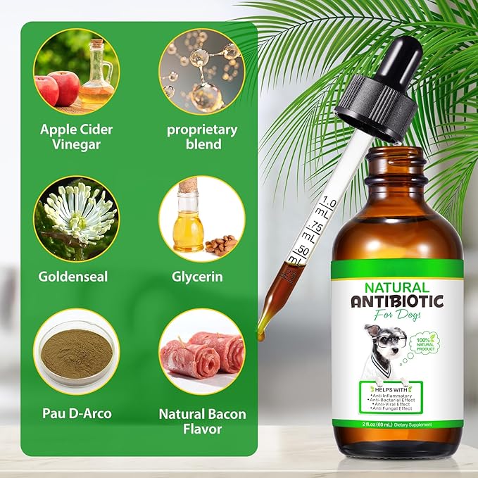 Antibiotics for Dogs, Natural Antibiotics for Dogs, Dog Multivitamin for Pets, Dog Supplies Antibiotics, Dog Allergy and Itch Relief - 60ML